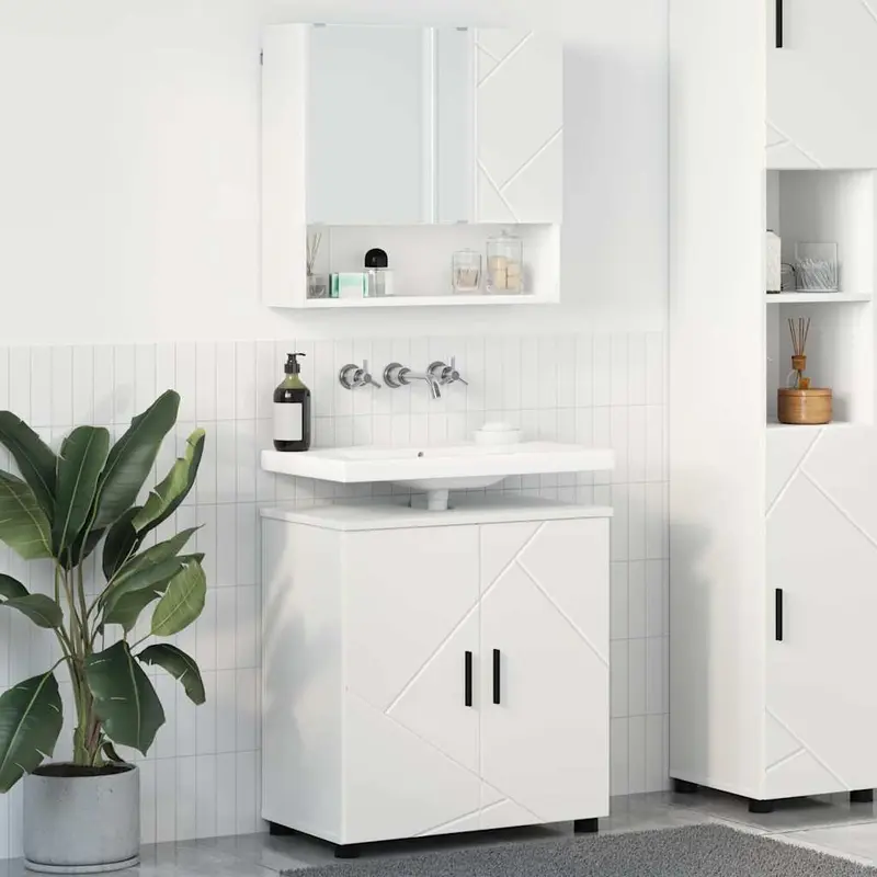 Juego de muebles de baño 2 pcs Madera de ingeniería & Metal