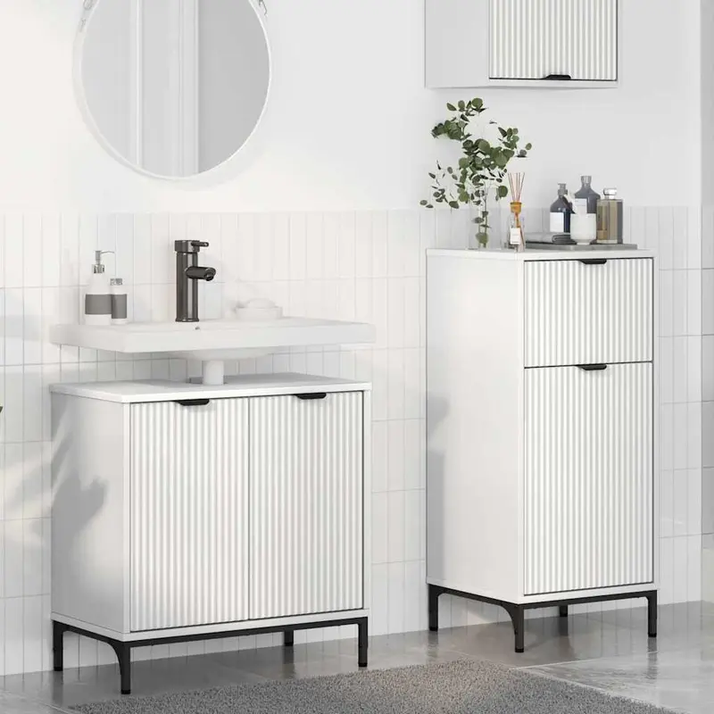 Juego de muebles de baño 2 pcs Madera engineered y metal