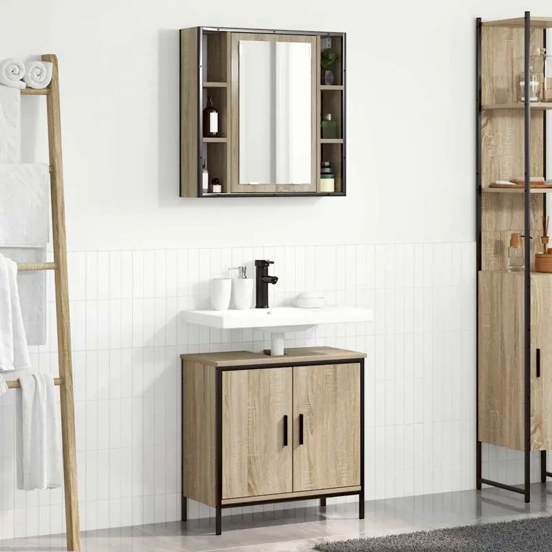 Juego de muebles de baño 2 pcs Marrón Madera contrachapada