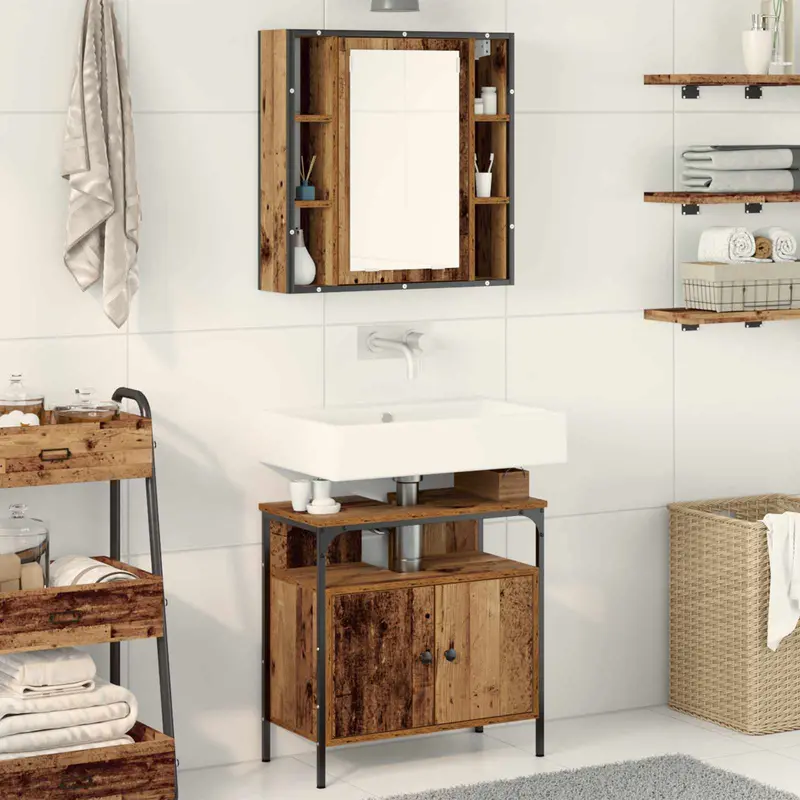 Juego de muebles de baño 2 pcs Marrón Madera contrachapada