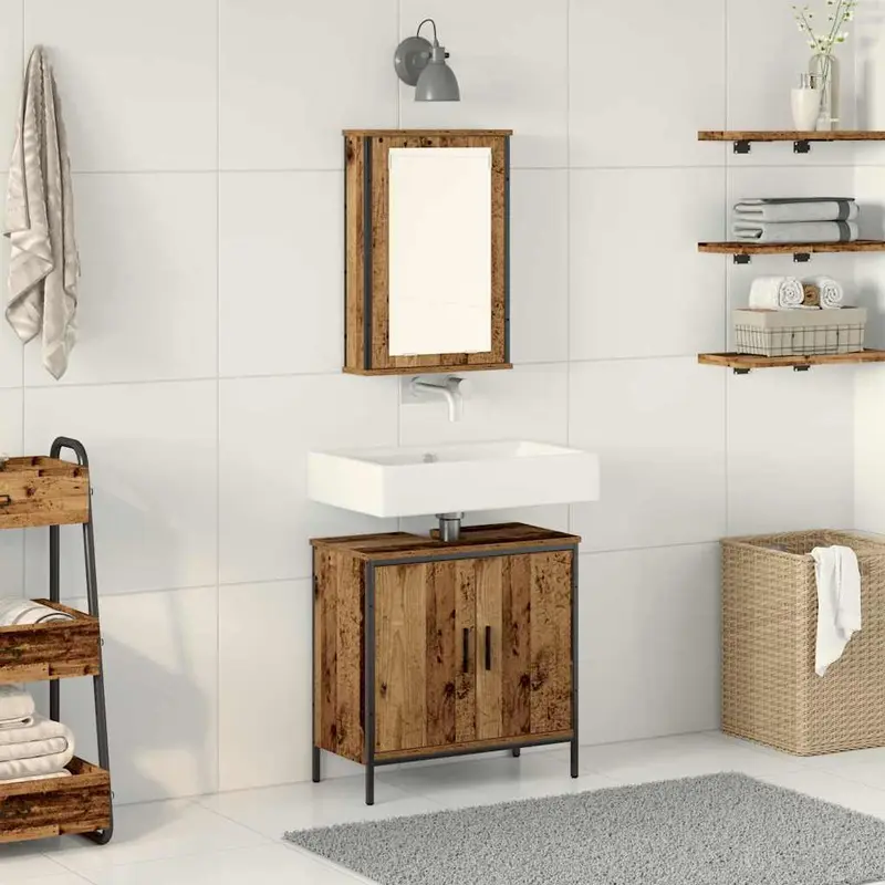 Juego de muebles de baño 2 pcs Marrón Madera contrachapada