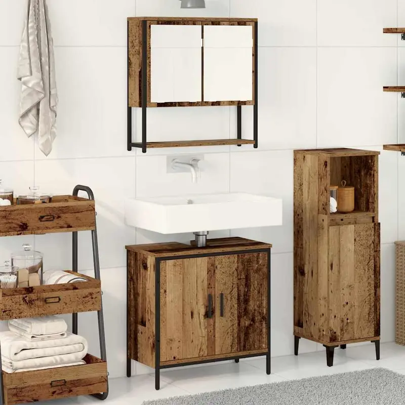 Juego de muebles de baño 2 pcs Marrón Madera contrachapada
