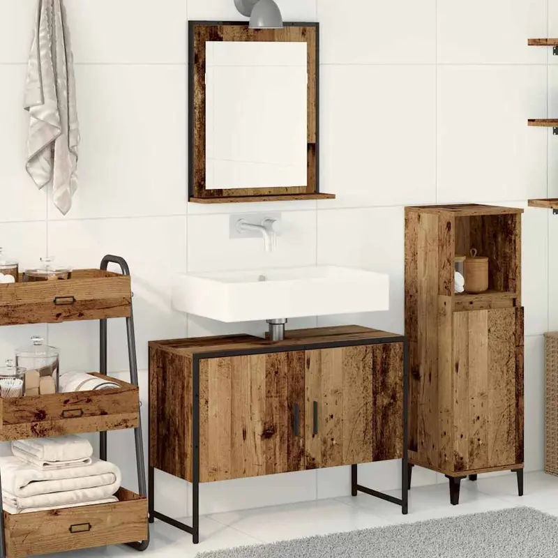 Juego de muebles de baño 2 pcs Marrón Madera contrachapada
