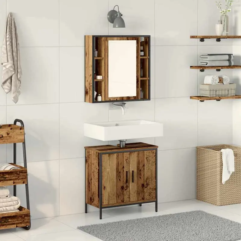 Juego de muebles de baño 2 pcs Marrón Madera contrachapada