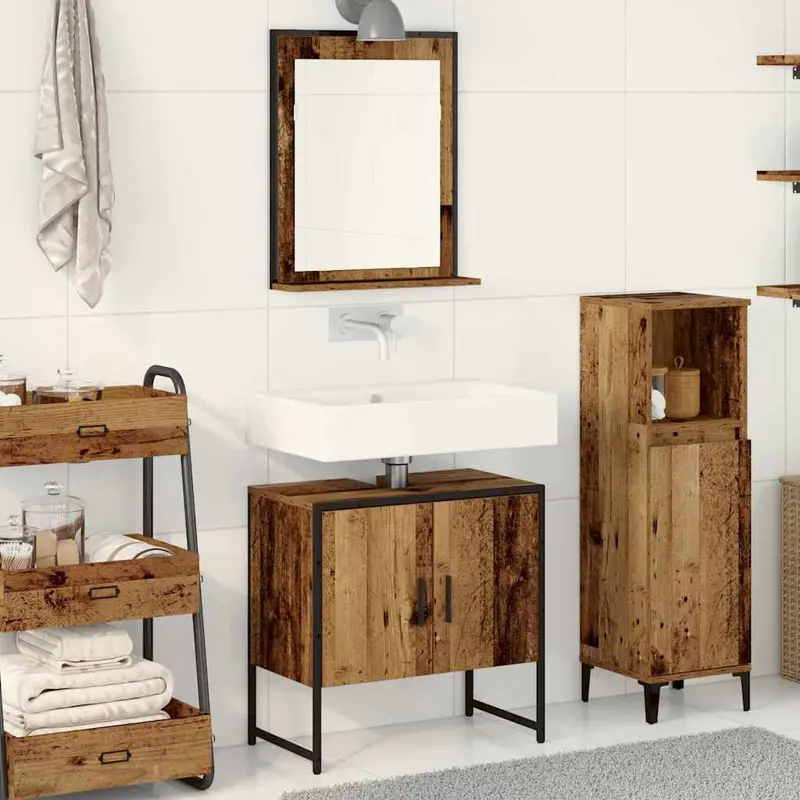 Juego de muebles de baño 2 pcs Marrón Madera contrachapada
