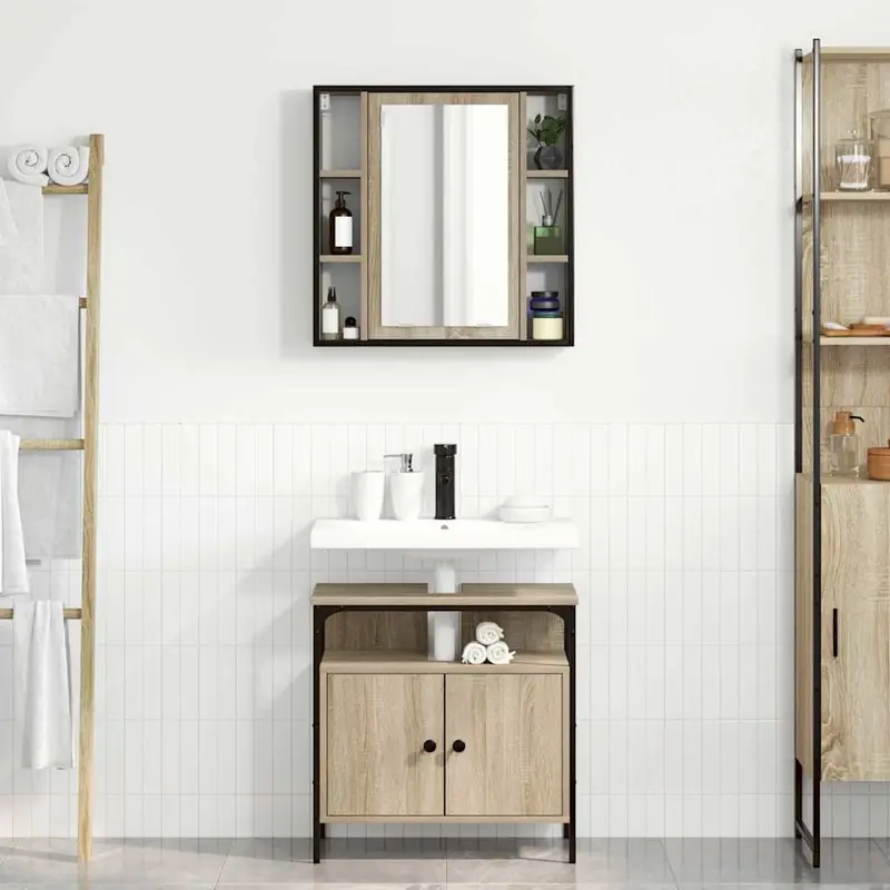 Juego de muebles de baño 2 pcs Marrón Madera contrachapada