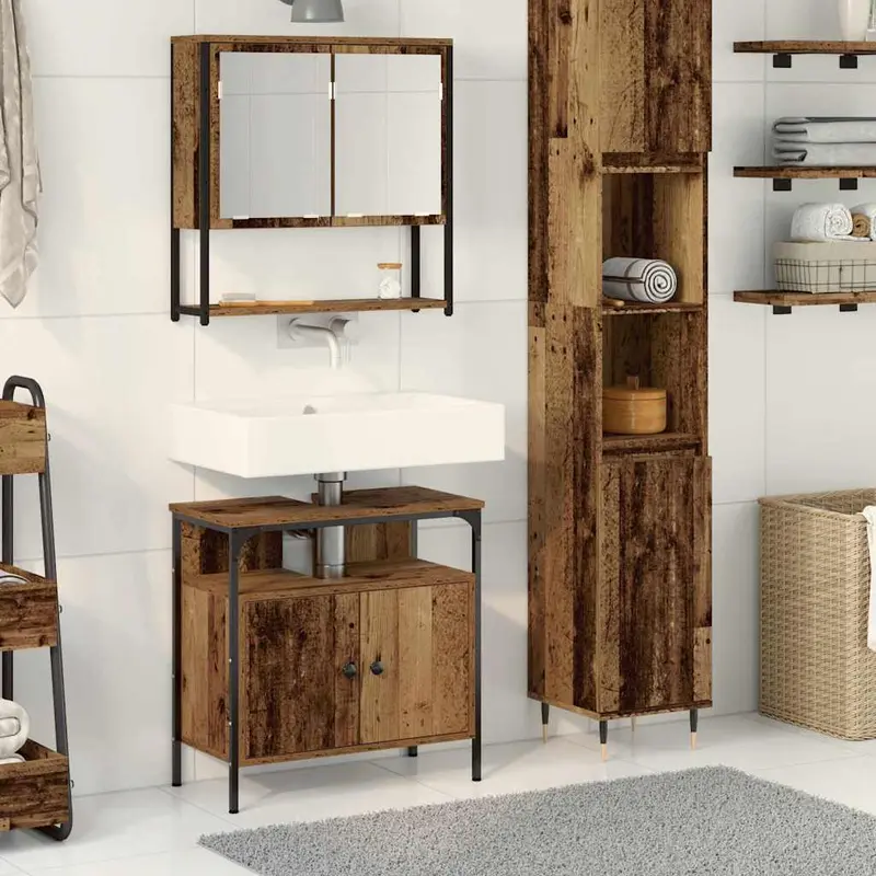 Juego de muebles de baño 2 pcs Marrón Madera contrachapada