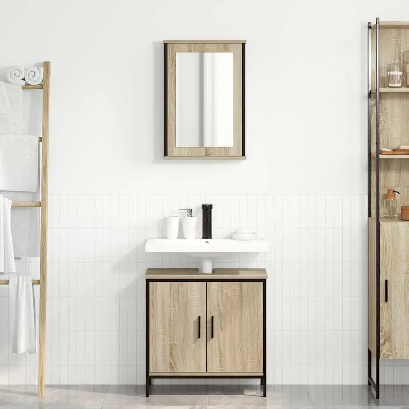 Juego de muebles de baño 2 pcs Marrón Madera contrachapada