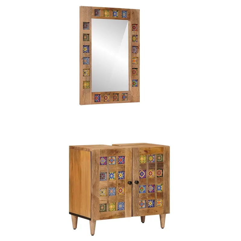 Juego de muebles de baño 2 pcs Natural Madera de mango maciza