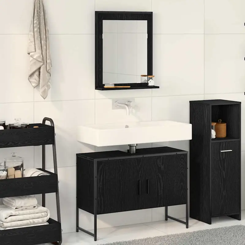 Juego de muebles de baño 2 pcs Negro Madera contrachapada