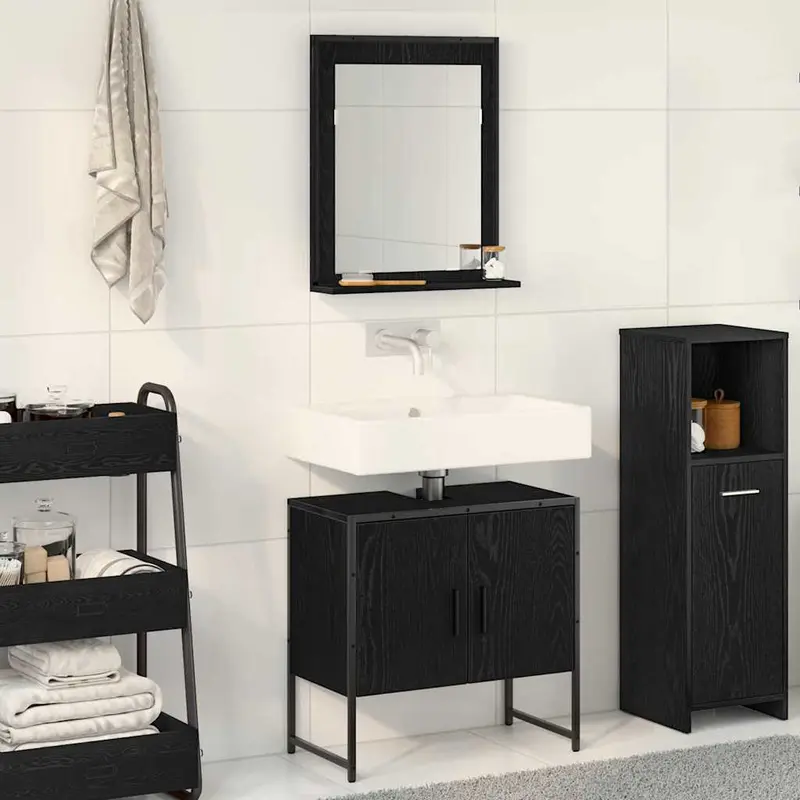 Juego de muebles de baño 2 pcs Negro Madera contrachapada
