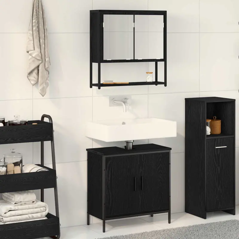 Juego de muebles de baño 2 pcs Negro Madera contrachapada