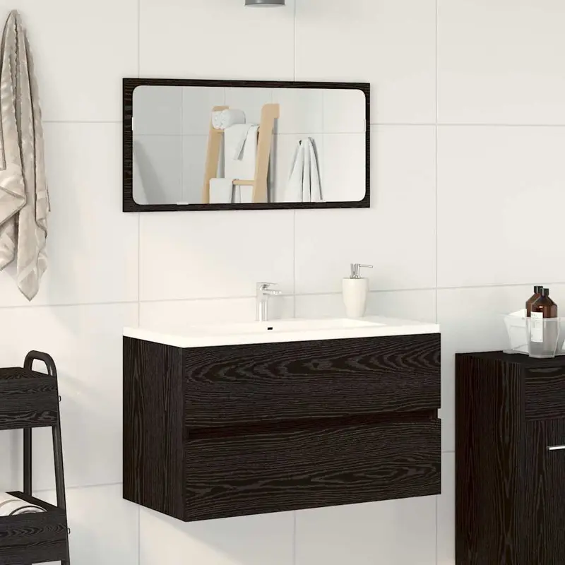 Juego de muebles de baño 2 pcs Roble Negro Madera contrachapada