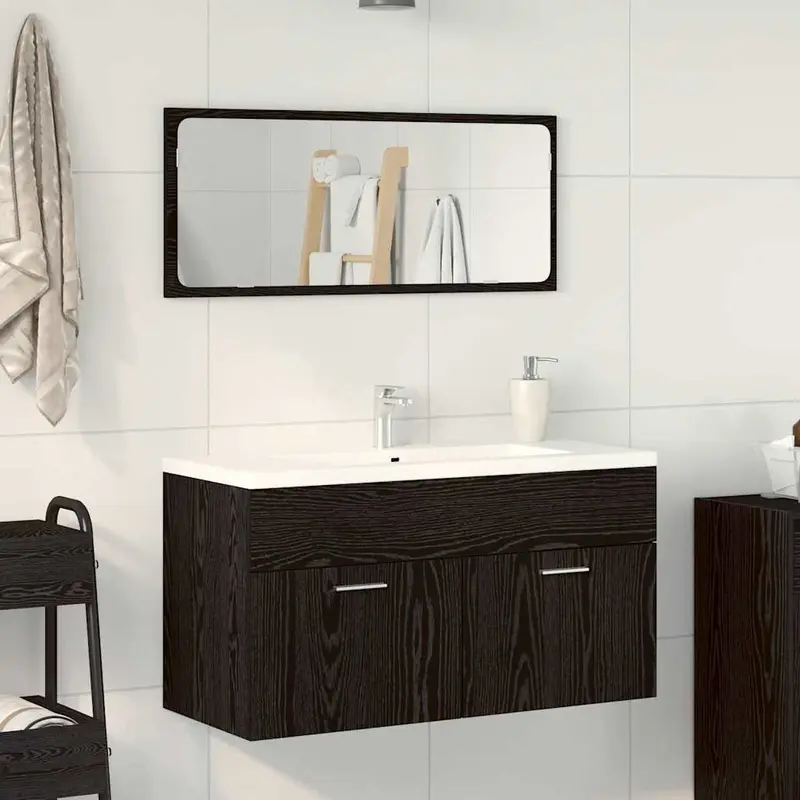 Juego de muebles de baño 2 pcs Roble Negro Madera contrachapada