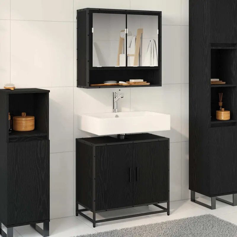 Juego de muebles de baño 2 pcs Roble Negro Madera contrachapada