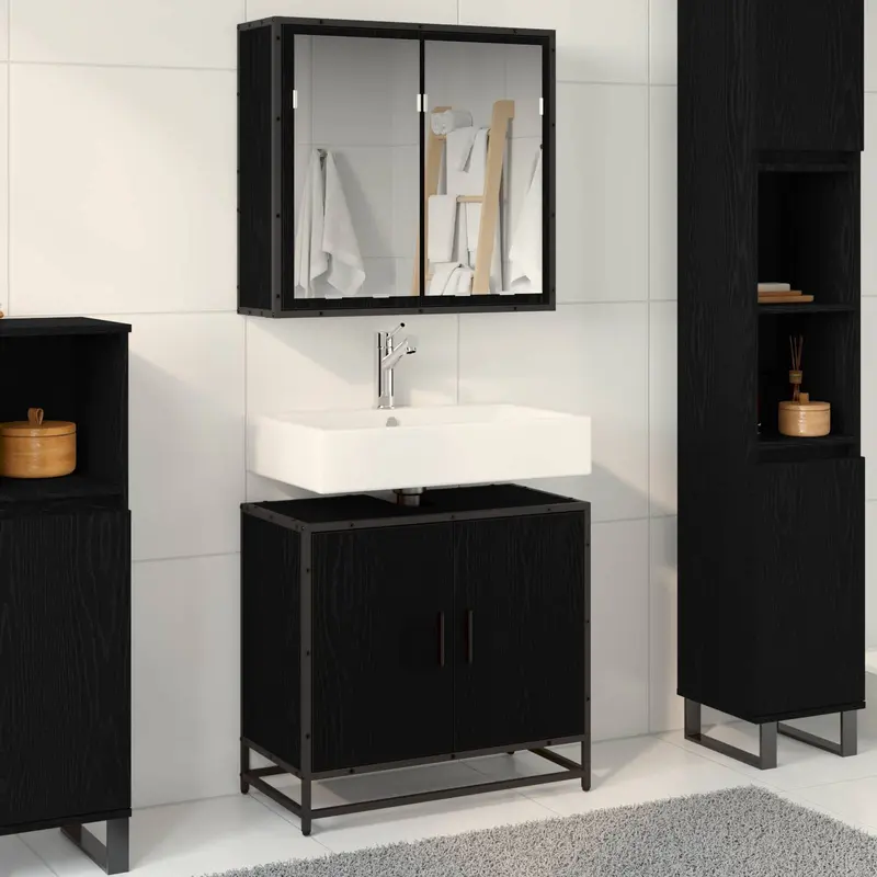 Juego de muebles de baño 2 pcs Roble Negro Madera de ingeniería