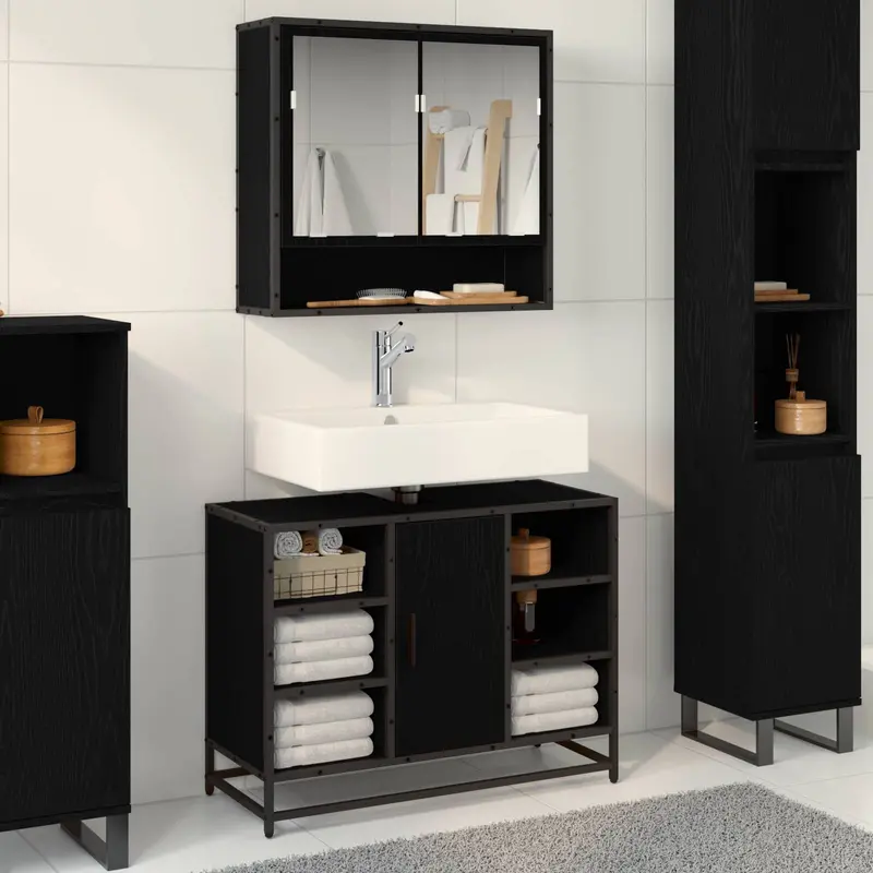 Juego de muebles de baño 2 pcs Roble Negro Madera de ingeniería