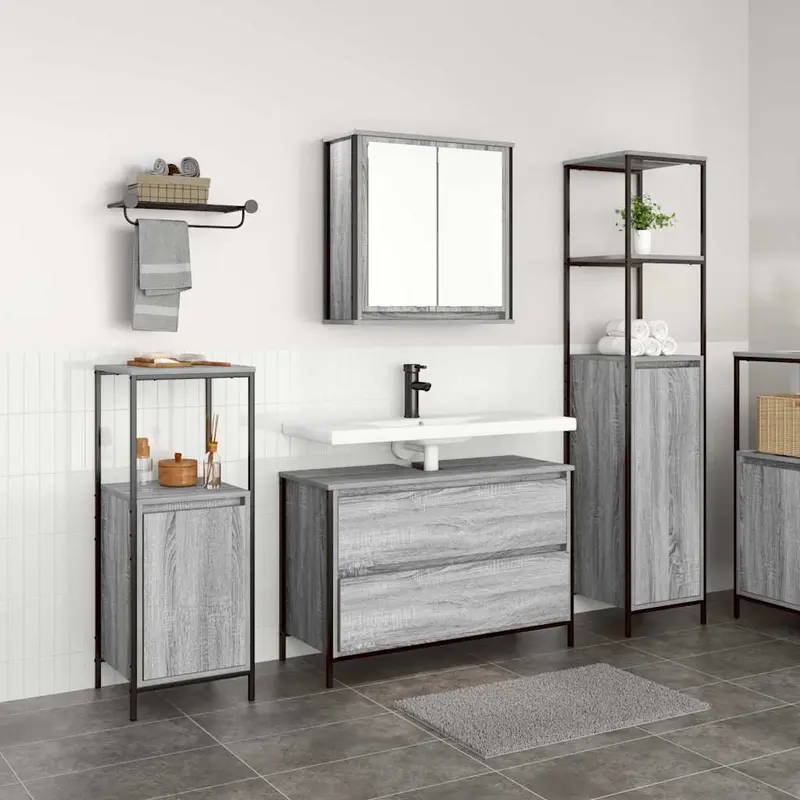 Juego de muebles de baño 3 pcs Gris Sonoma Madera de ingeniería