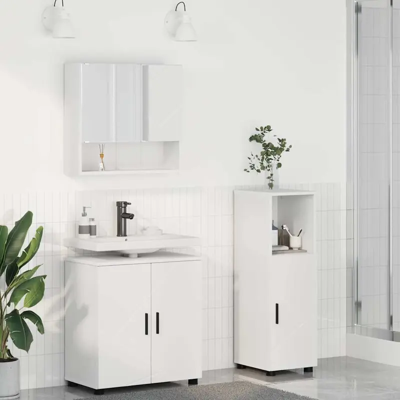 Juego de muebles de baño 3 pcs Madera contrachapada & Metal