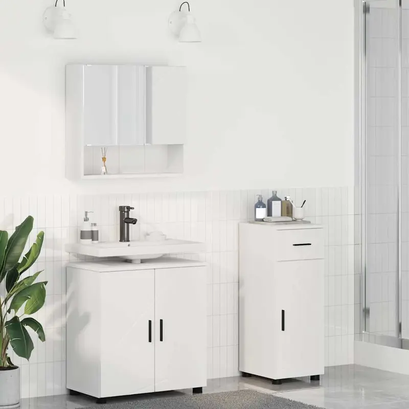 Juego de muebles de baño 3 pcs Madera contrachapada & Metal