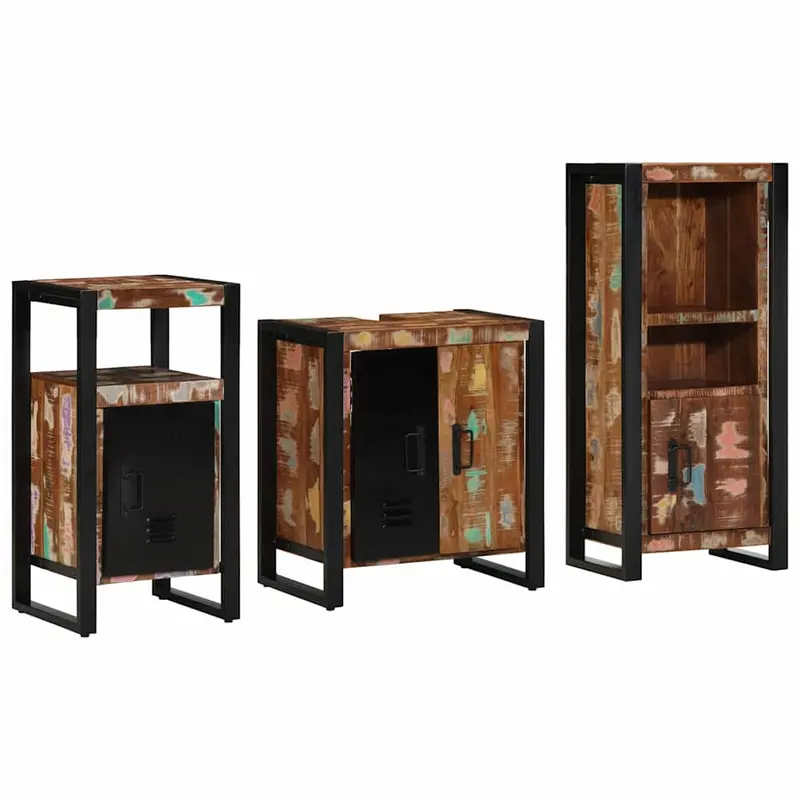 Juego de muebles de baño 3 pcs Madera sólida recuperada
