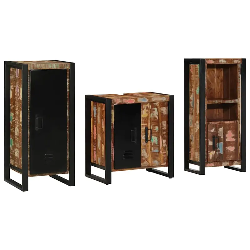 Juego de muebles de baño 3 pcs Madera sólida recuperada