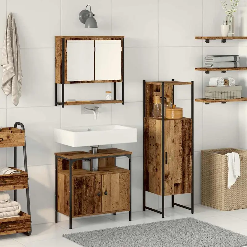 Juego de muebles de baño 3 pcs Marrón Madera contrachapada