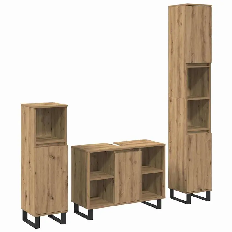 Juego de muebles de baño 3 pcs Marrón Madera contrachapada
