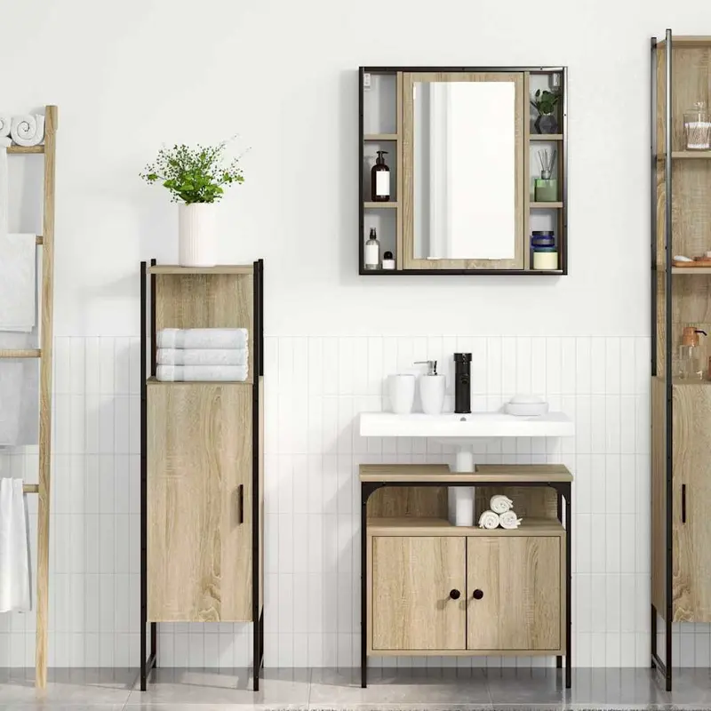 Juego de muebles de baño 3 pcs Marrón Madera contrachapada