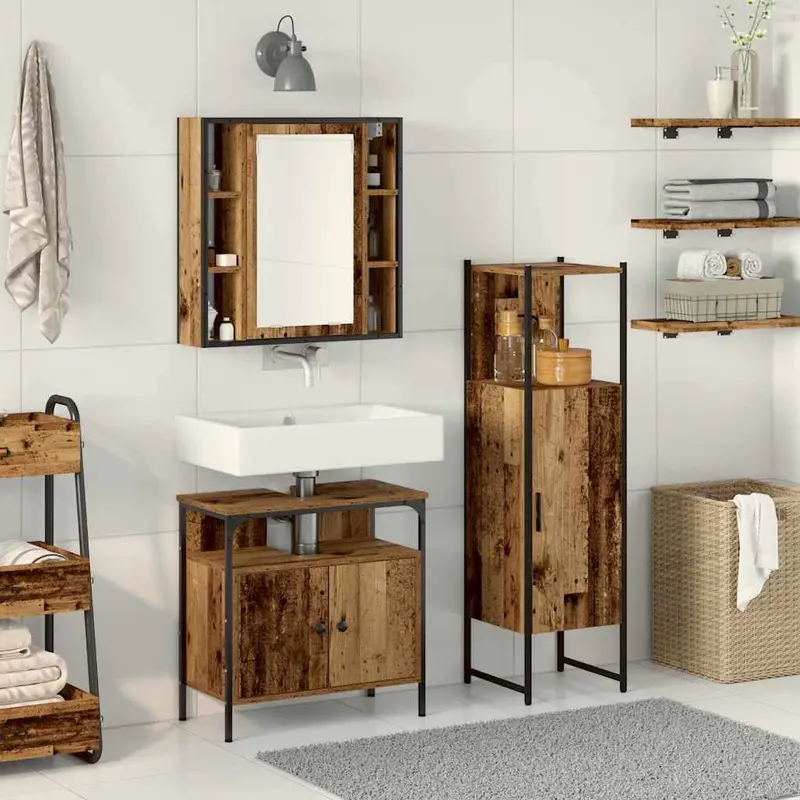 Juego de muebles de baño 3 pcs Marrón Madera contrachapada
