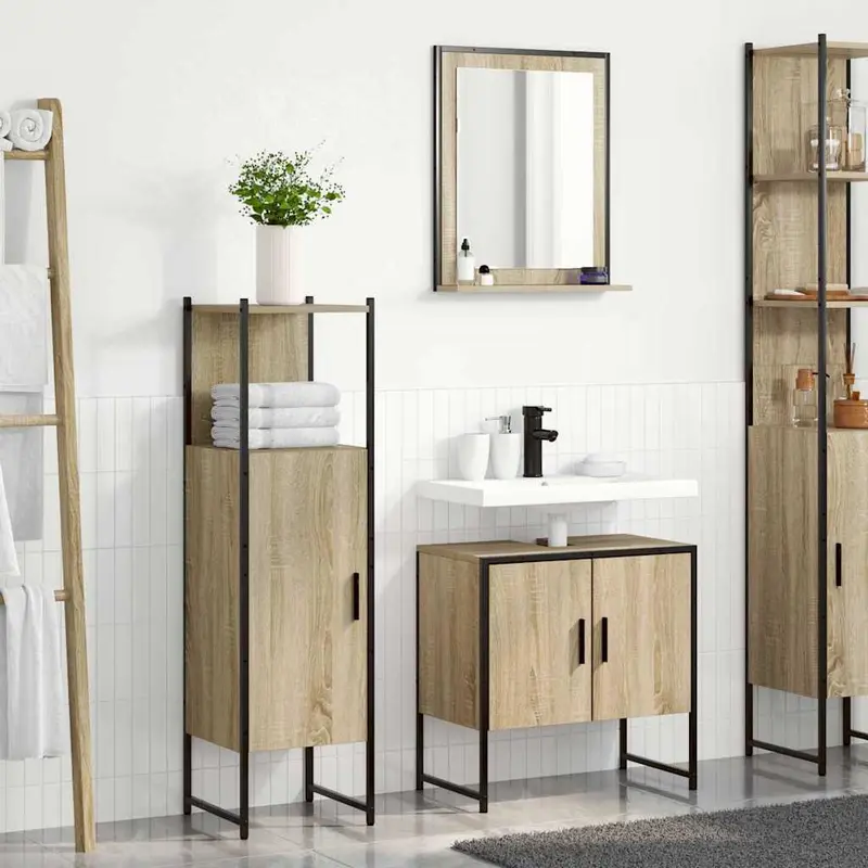 Juego de muebles de baño 3 pcs Marrón Madera contrachapada