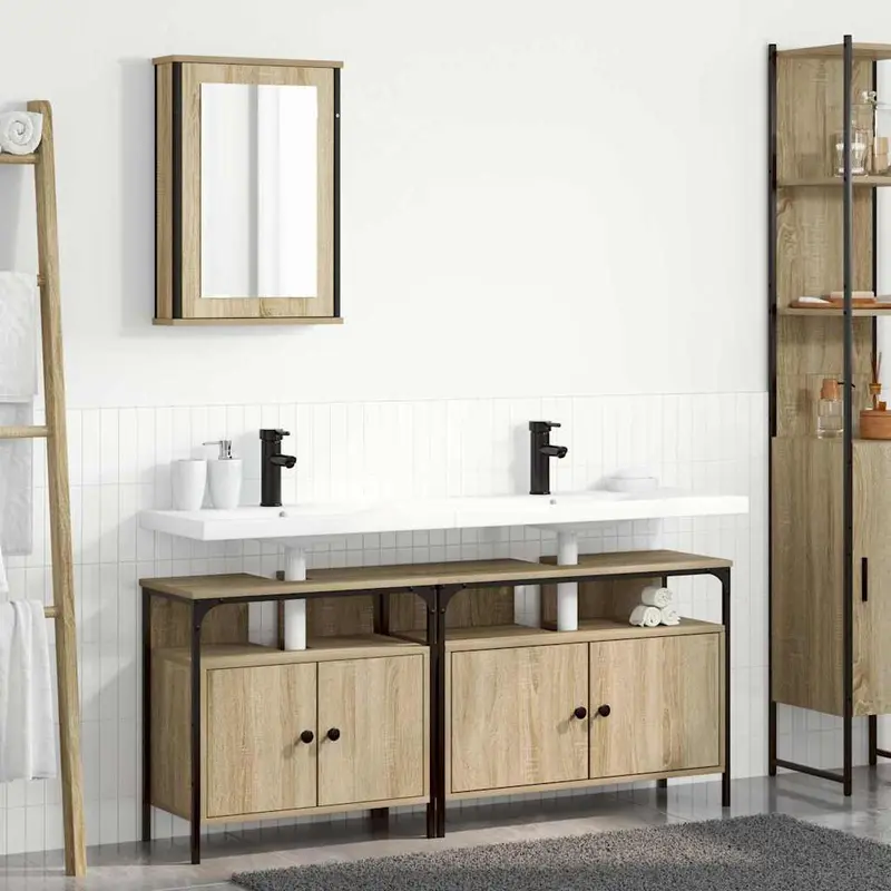Juego de muebles de baño 3 pcs Marrón Madera contrachapada