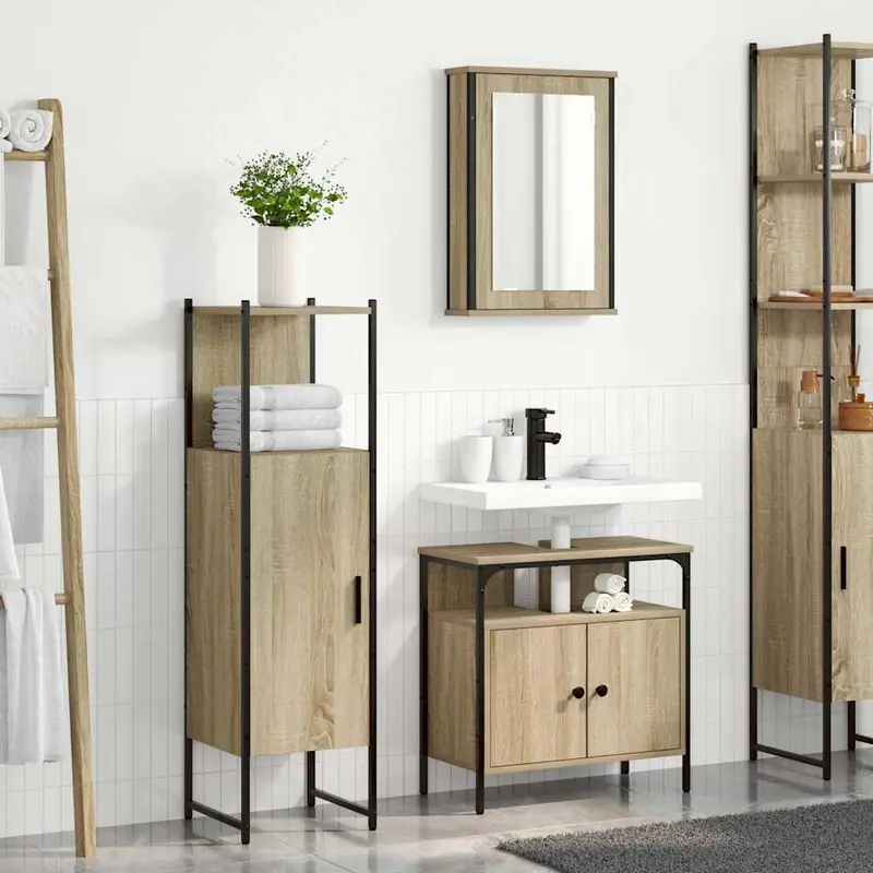 Juego de muebles de baño 3 pcs Marrón Madera contrachapada