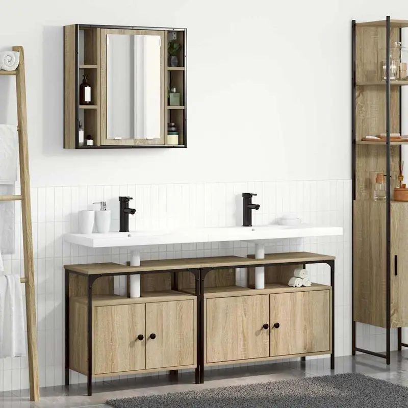Juego de muebles de baño 3 pcs Marrón Madera contrachapada