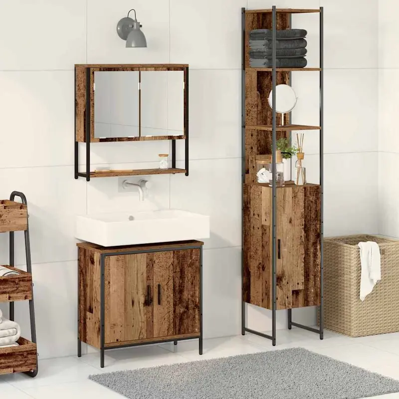 Juego de muebles de baño 3 pcs Marrón Madera contrachapada