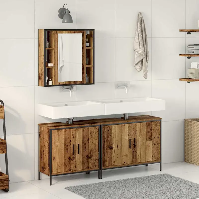 Juego de muebles de baño 3 pcs Marrón Madera contrachapada
