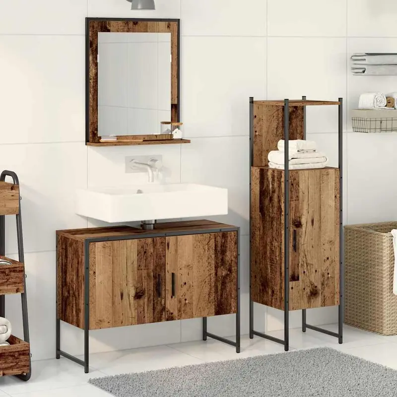Juego de muebles de baño 3 pcs Marrón Madera contrachapada