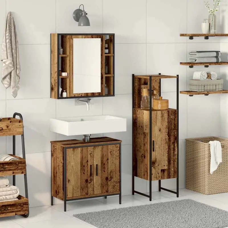 Juego de muebles de baño 3 pcs Marrón Madera de ingeniería