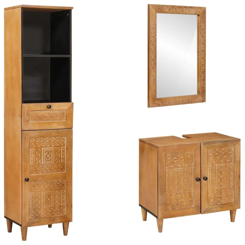 Juego de muebles de baño 3 pcs Marrón Madera de ingeniería
