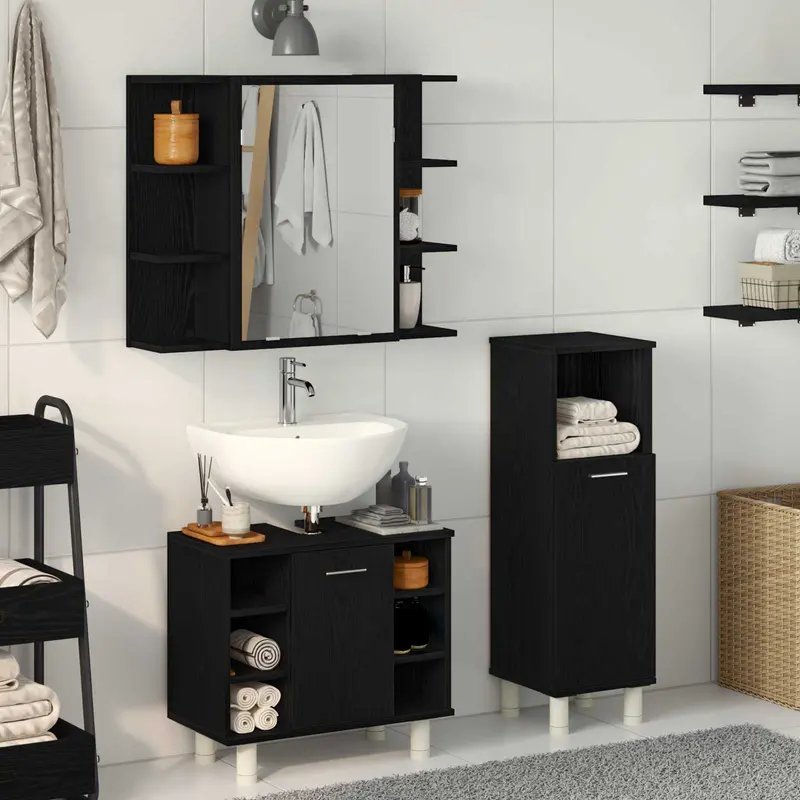 Juego de muebles de baño 3 pcs Negro 30 x 30 x 99,5 cm