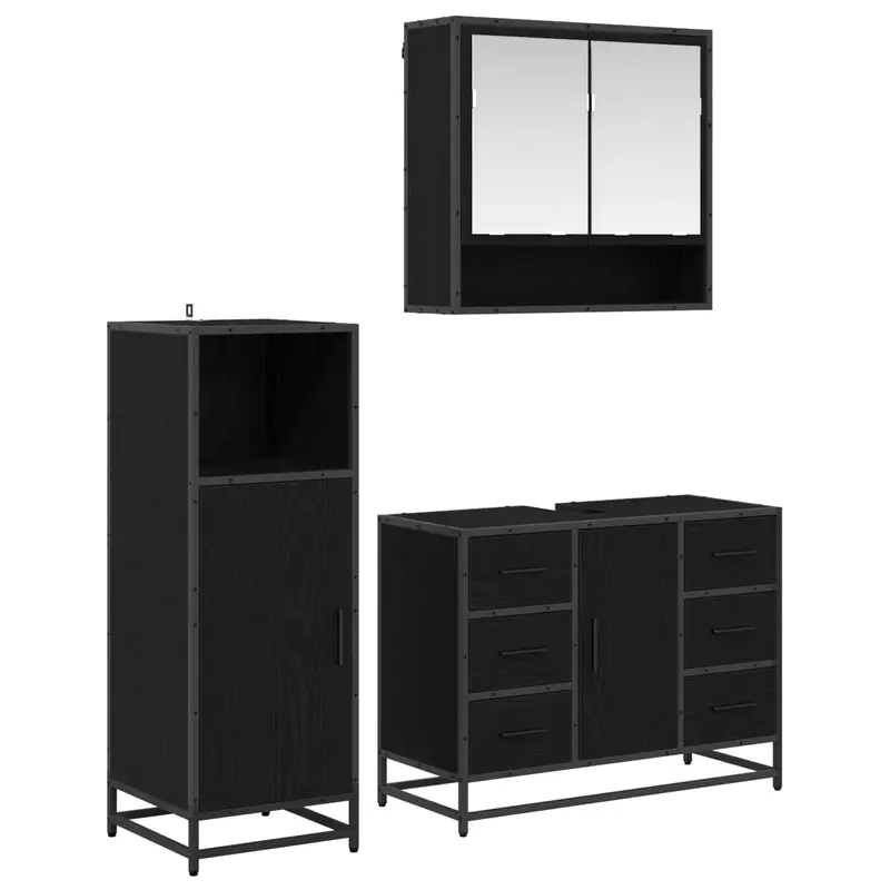 Juego de muebles de baño 3 pcs Roble Negro Madera contrachapada
