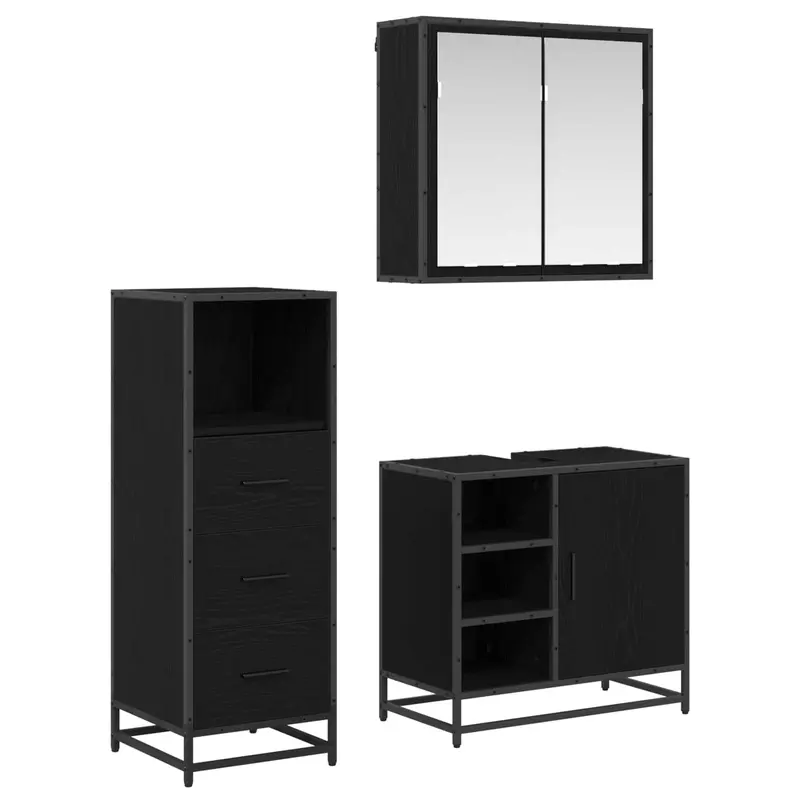 Juego de muebles de baño 3 pcs Roble Negro Madera contrachapada