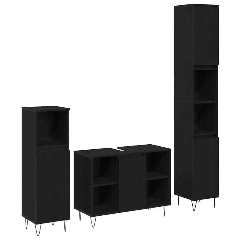 Juego de muebles de baño 3 pcs Roble Negro Madera contrachapada