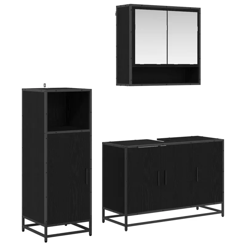 Juego de muebles de baño 3 pcs Roble Negro Madera de ingeniería