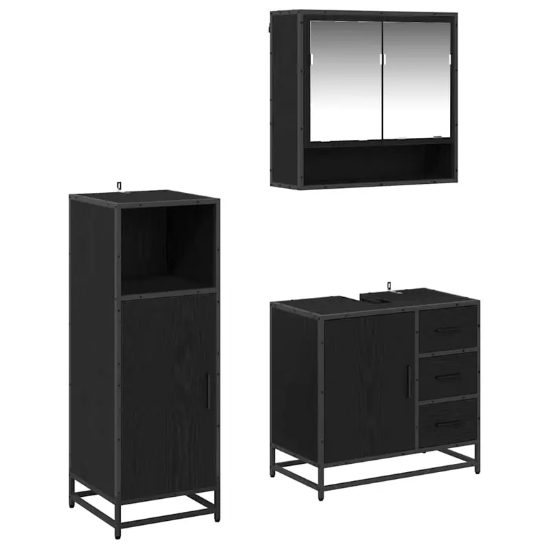 Juego de muebles de baño 3 pcs Roble Negro Madera de ingeniería