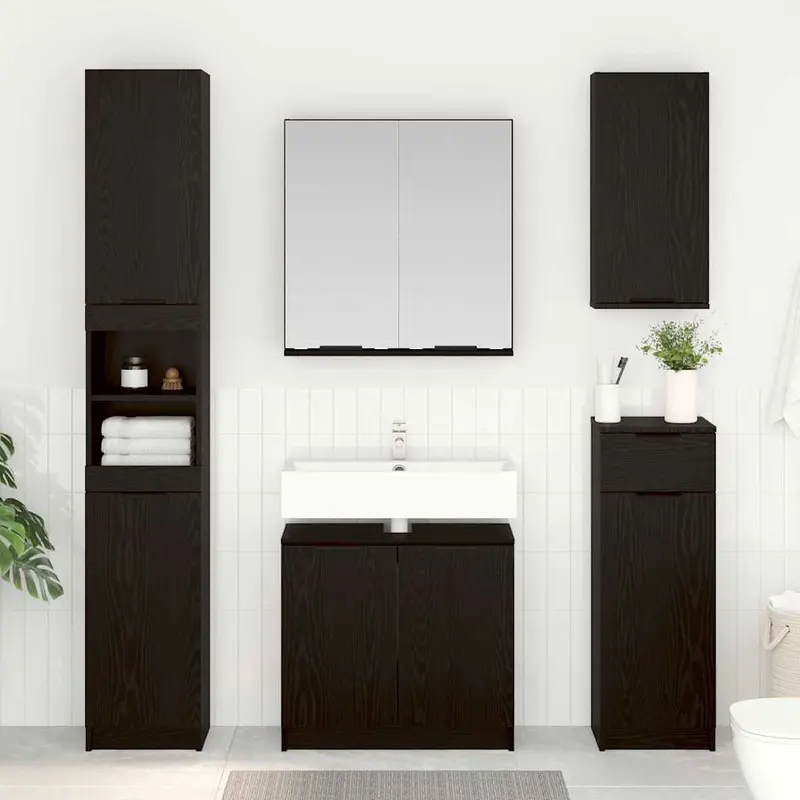 Juego de Muebles de Baño 3 pcs Roble Negro Madera de ingeniería