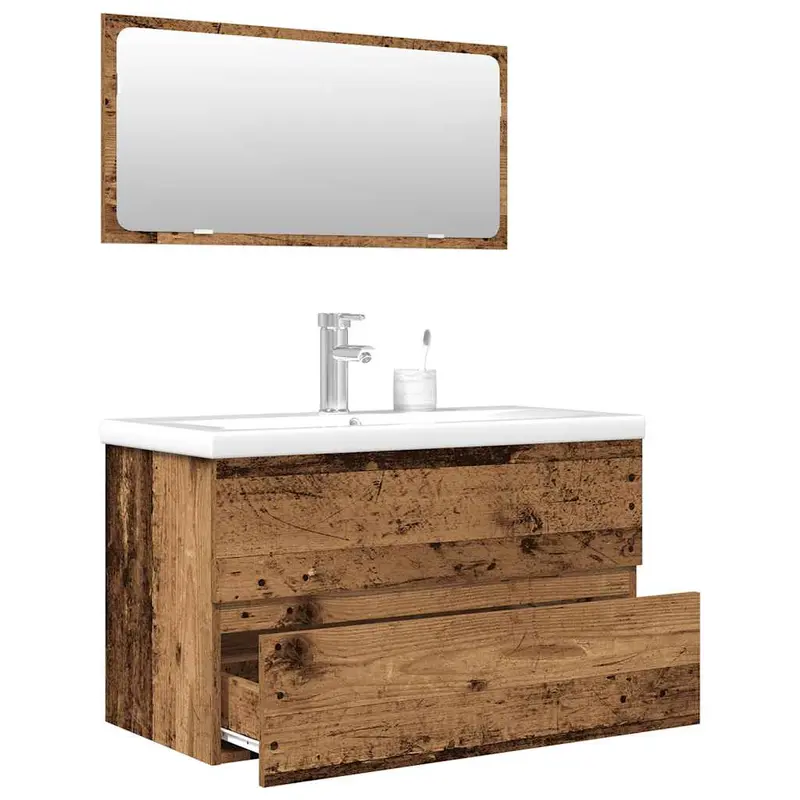 Juego de muebles de baño 3 piezas madera ingeniería envejecida