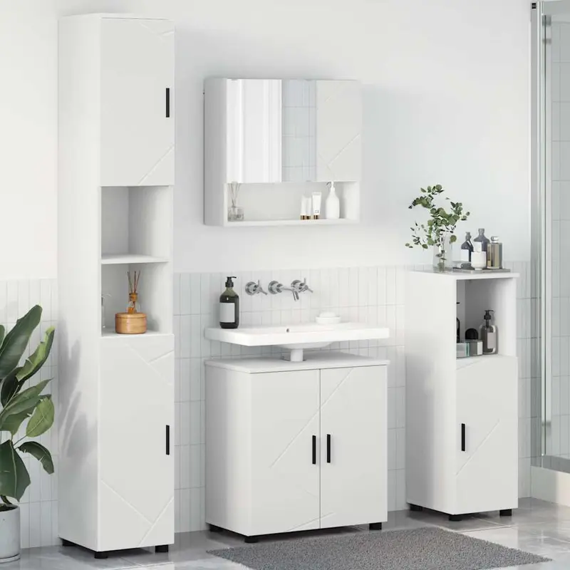 Juego de muebles de baño 4 pcs Madera contrachapada & Metal