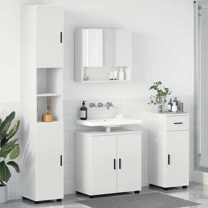 Juego de muebles de baño 4 pcs Madera contrachapada & Metal