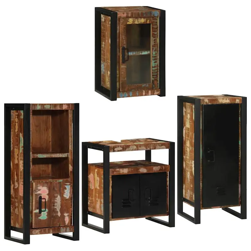 Juego de muebles de baño 4 pcs Madera reciclada maciza